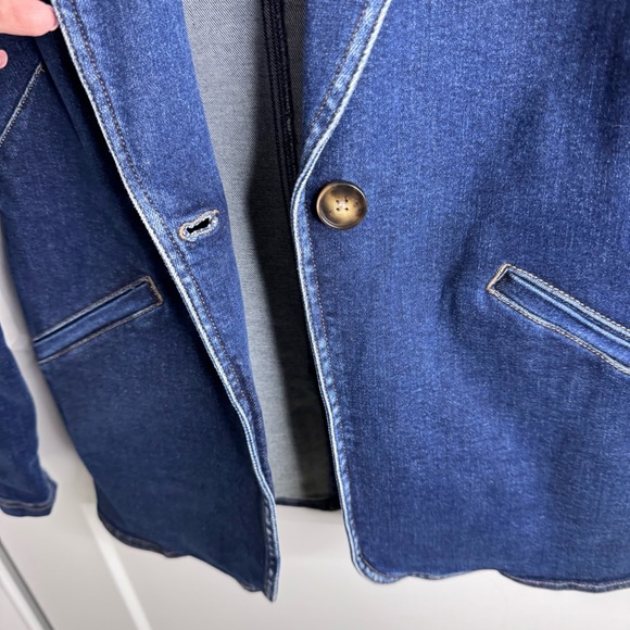 Evereve Fitted Jean Jacket Blazer Women's Denim 1 Button Shoulder Pads XS NWOT - Picture 8 of 10